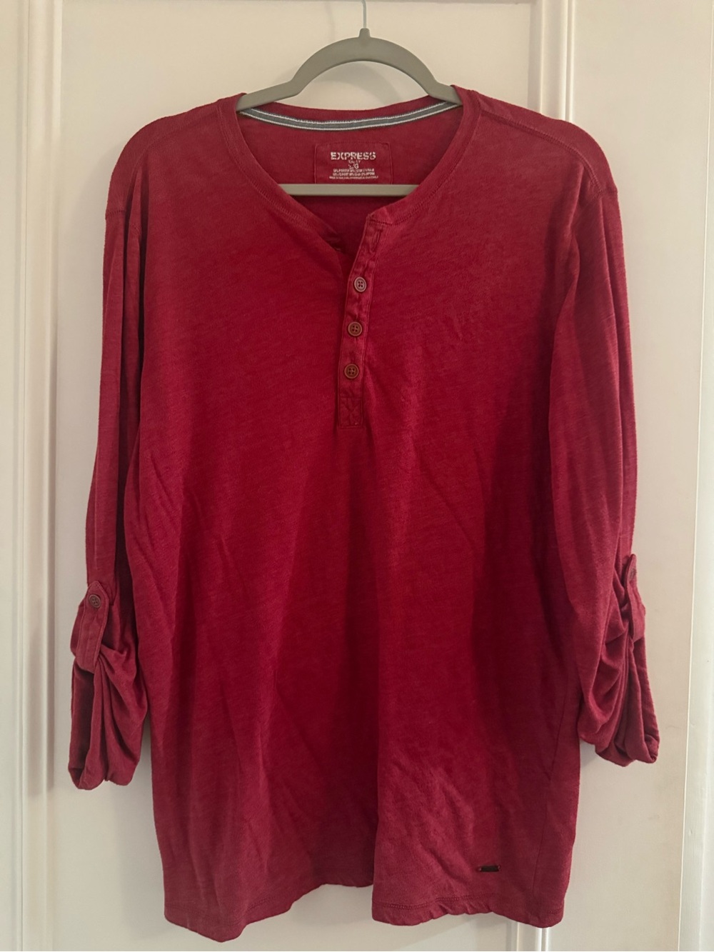 Express Men's Wine Red Henley Long Sleeve Shirt